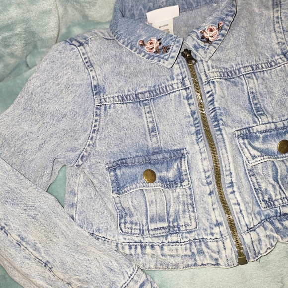 Kids Little Lass Blue Cropped Jean Jacket with Distressed Texture - Picture 3 of 11